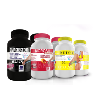 Pote do emagrecedor Black (40 comprimidos) + Pote Morosil (60 comprimidos) + Pote Detox (30 comprimidos)