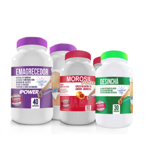 Pote do emagrecedor Power (40 comprimidos) + Pote do Morosil (60 comprimidos) + Pote do Desinchá (30 comprimidos)